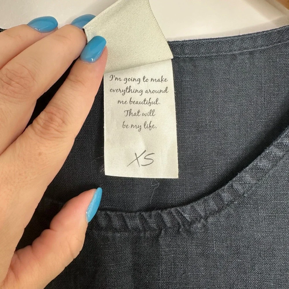 Son de Flor‎ Black Linen Dress XS Long Sleeve Cottagecore Minimalist Pockets